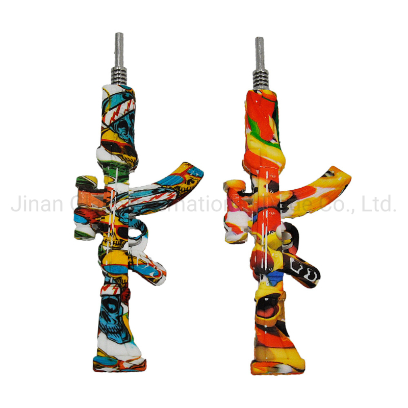 Gun Shaped Water Transfer Printing Silicone Smoking Water Pipe