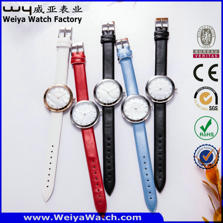 ODM Casual Factory Leather Strap Quartz Ladies Wrist Watch (Wy-060C)