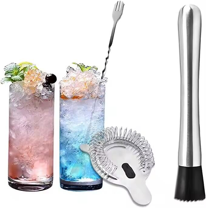 Stainless Steel Cocktail Muddler Lemon Muddler Press Spiral Mixing Spoon Home Bar Bartender's Muddler Cocktail Tool Set