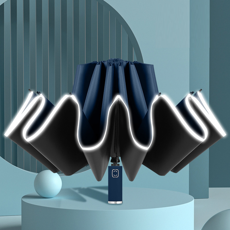 Elegant 3 Fold Waterproof Umbrella with Durable Wood Handle Design