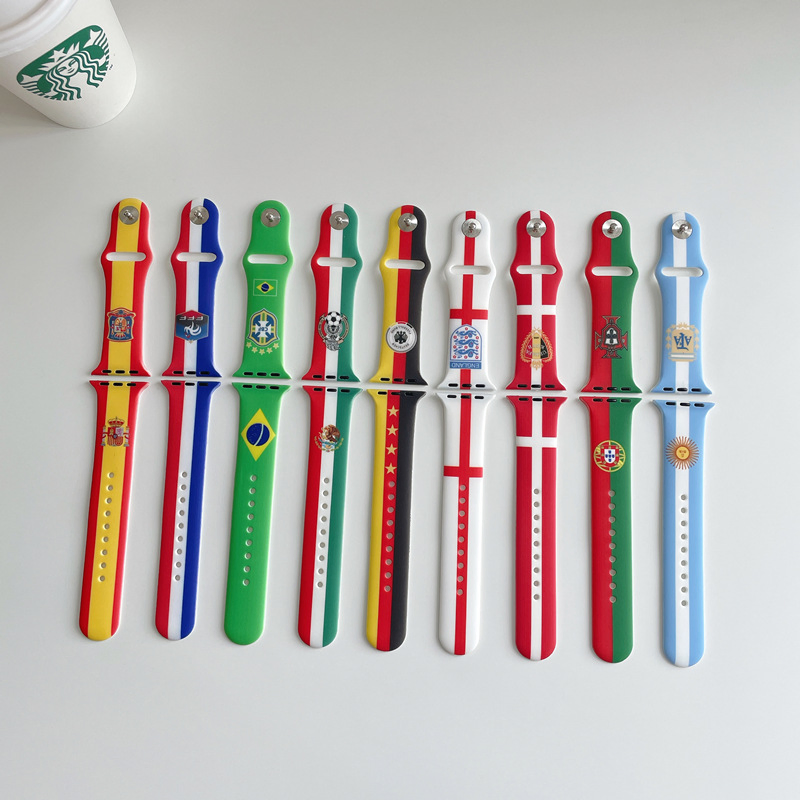 World Cup Printing Pattern Soft Silicone Watch Band for Apple Watch