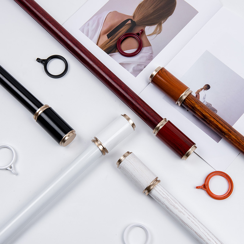 Modern Nordic Rome Telescopic Curtain Rod Wood Grain Double Pole Thick Aluminum Alloy Mute Punch Curtain Rod