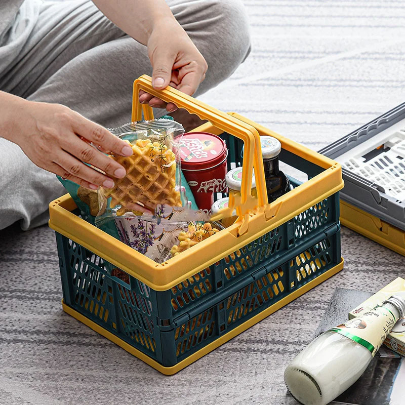 Food Containers Grocery Shopping Baskets Fruit Vegetable Snacks Boxes Handles Folding Outdoor Picnic Storage Basket Plastic