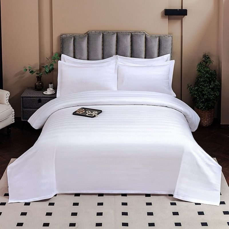 140g Brushed Plain Weave High-Quality Polyester/Cotton White Satin Stripes Hotel Bedding Set Guesthouses Homestays