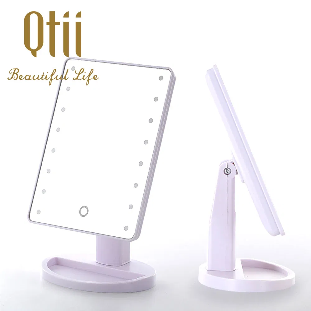 16 LED Lights with Touch Sensor Dual Power Supply Table Makeup Mirro with Adjustable Dimmable 180° Rotation