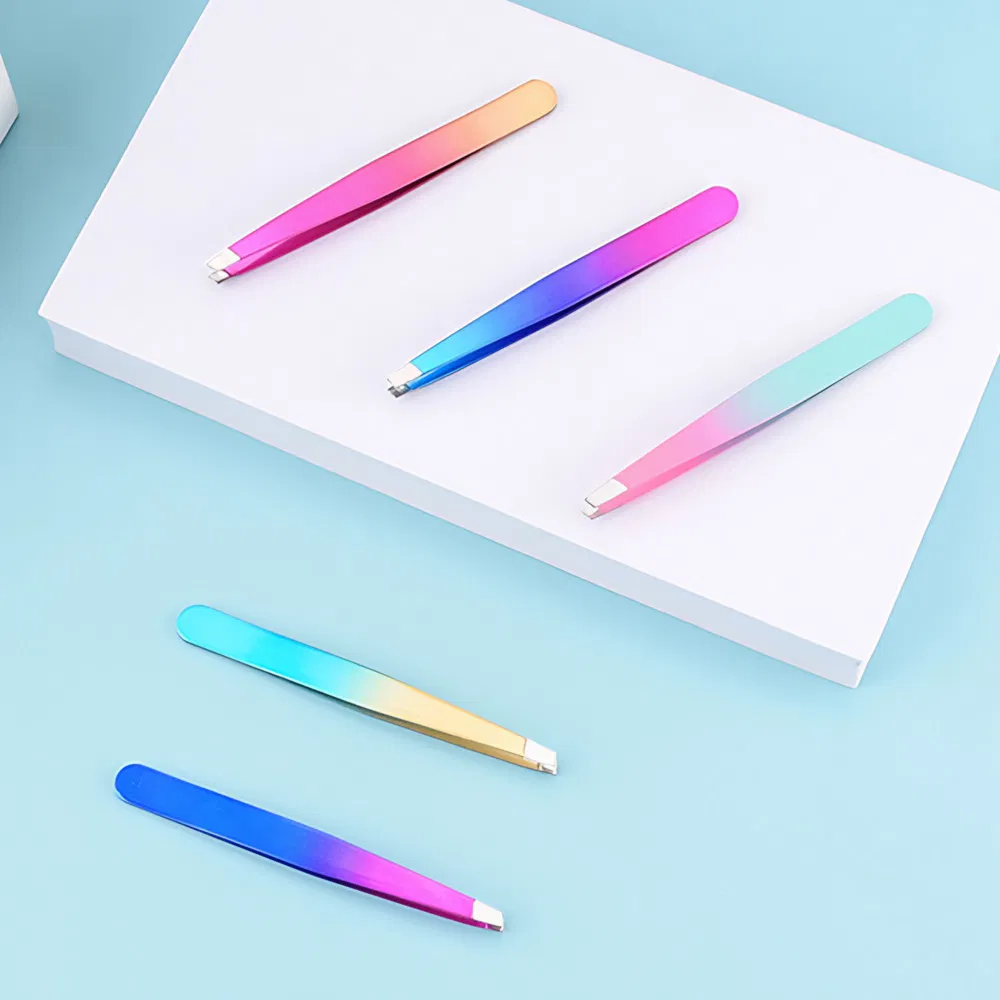 Gradient Colorful Eyebrow Clip Beauty Eyebrow Tweezers Stainless Steel Tweezers