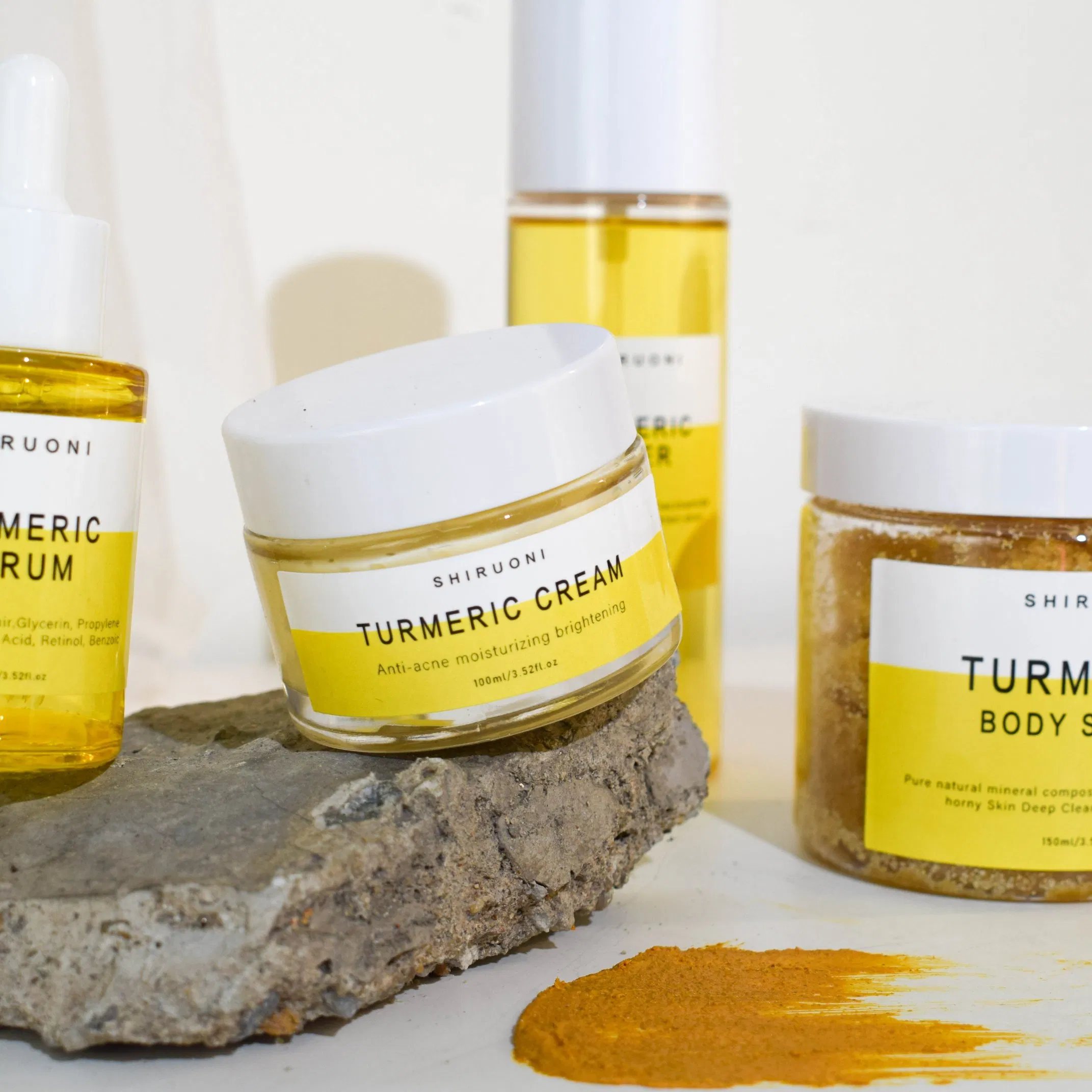 Natural Organic Turmeric Brightening Dark Spots Remove Face Toner Serum Cream Clay Mask Cleanser Skin Care Set