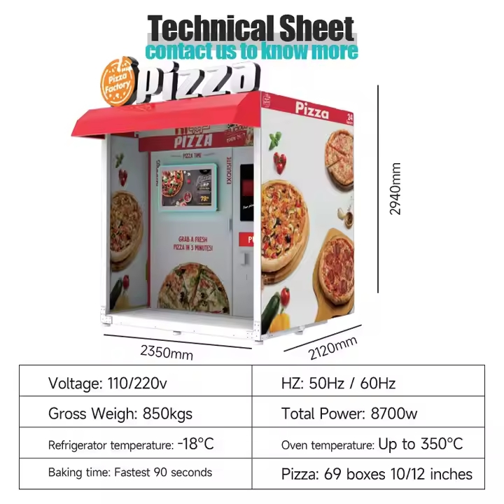 CE RoHS Certified 69PCS 12 Inches Fully Automatic Pizza Maker Pizza Vending Machine