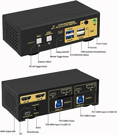 Матричный KVM-переключатель 4x2 HDMI 4K 60Hz