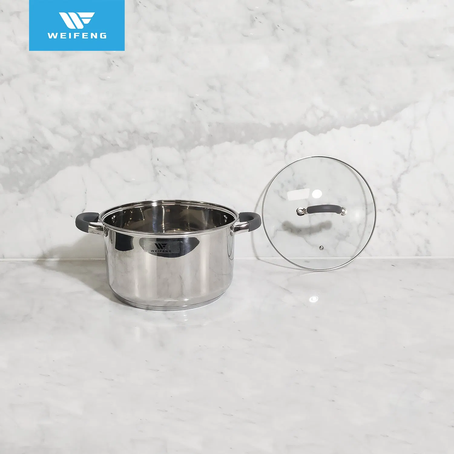 10PCS Stainless Steel Cookware with Grey Silicone Ss Handle