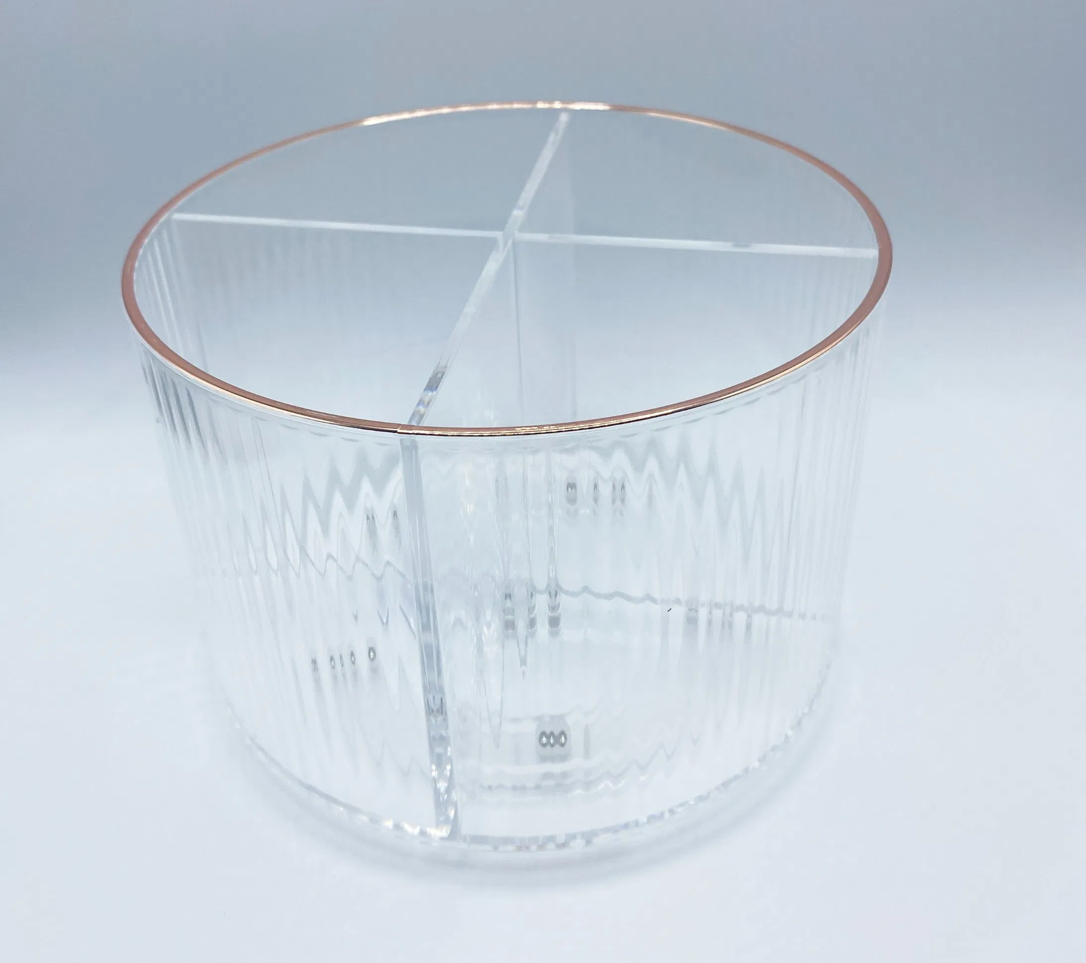Beautiful Lady Rotatable Clear Acrylic Make up Organizer with Dividers Gold Rim