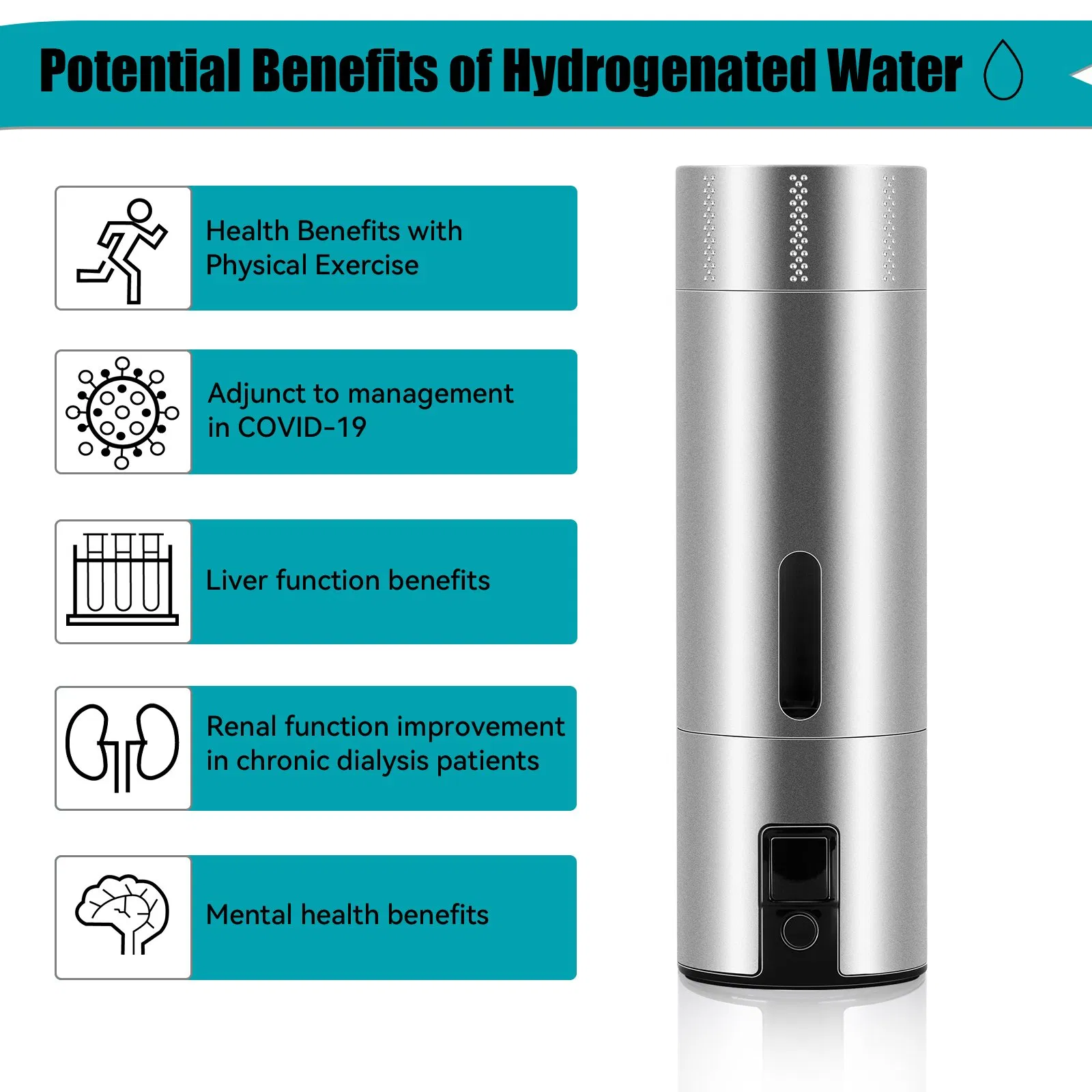 Cahmtf Hydrogen Water Bottle 3000ppb High Concentration, Hydrogen Medicine Approved, Smart APP