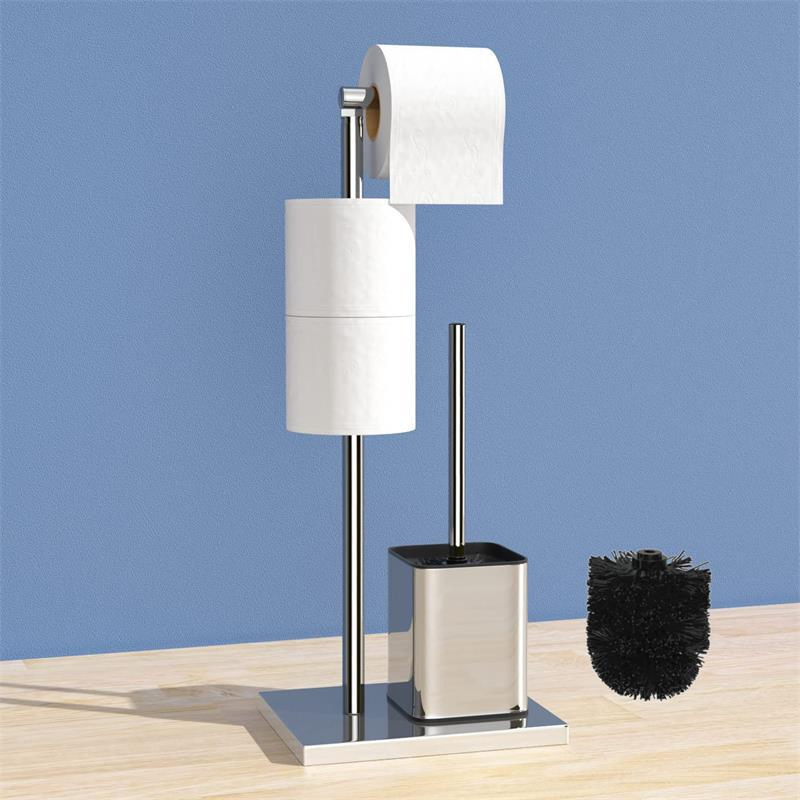 Standing Toilet Paper Holder with Toilet Brush Stainless Steel Household Toilet Floor Standing Paper Roll Holder