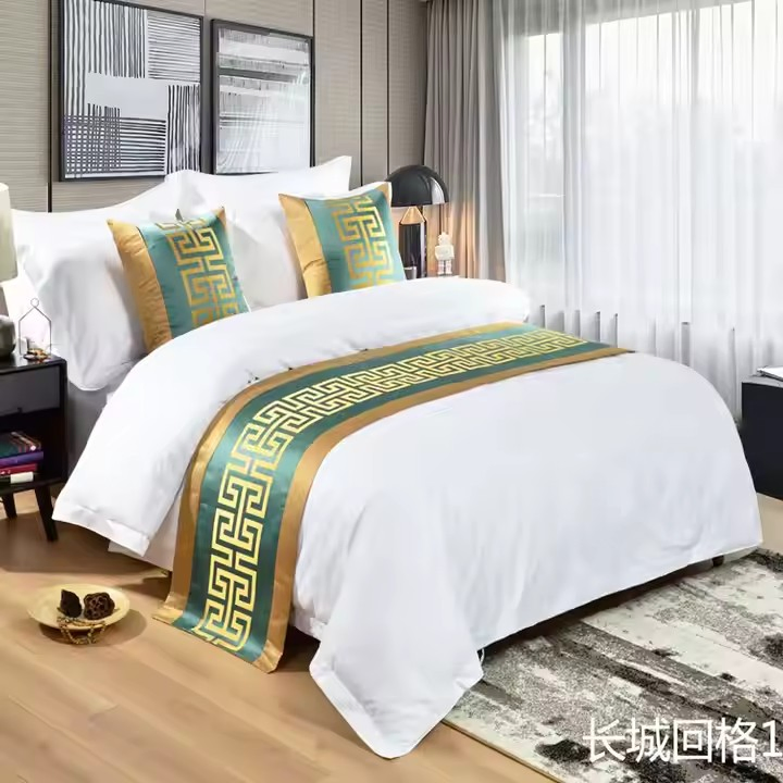 Hotel Decorative Cloth Custom Luxury Embroidery Design Hotel Bed Runner