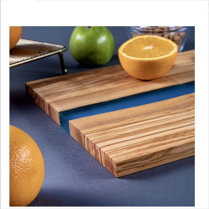 Olive Wood Fruit Sushi Vegetable Sky Blue Mosaic Resin Cutting Board