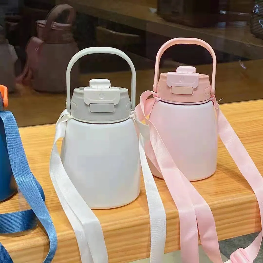 500ml600ml Cute Children's and Students' Water Cup Double-Drinking Insulated Cup Shoulder Strap Large-Capacity Outdoor Water Bottle