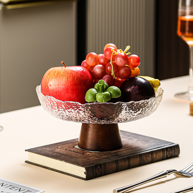 Nordic Style Tall-Footed Glass Fruit Plate Living Room Coffee Table Candy Dish