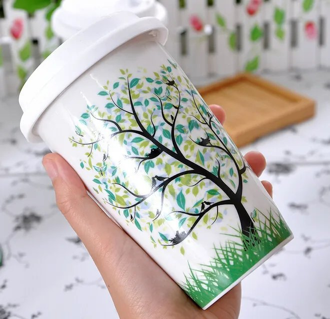 350ml Coffee Cup Ceramic Travel Mug Cup with Lid Custom Logo Coffee Mug