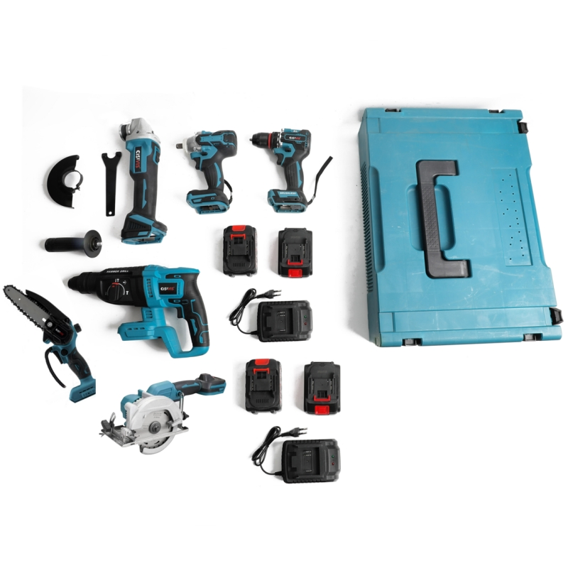 6PCS Brushless Cordless Impact Drill & Wrench Set Angle Grinder Hammer Chainsaw Circular Saw Tool Set