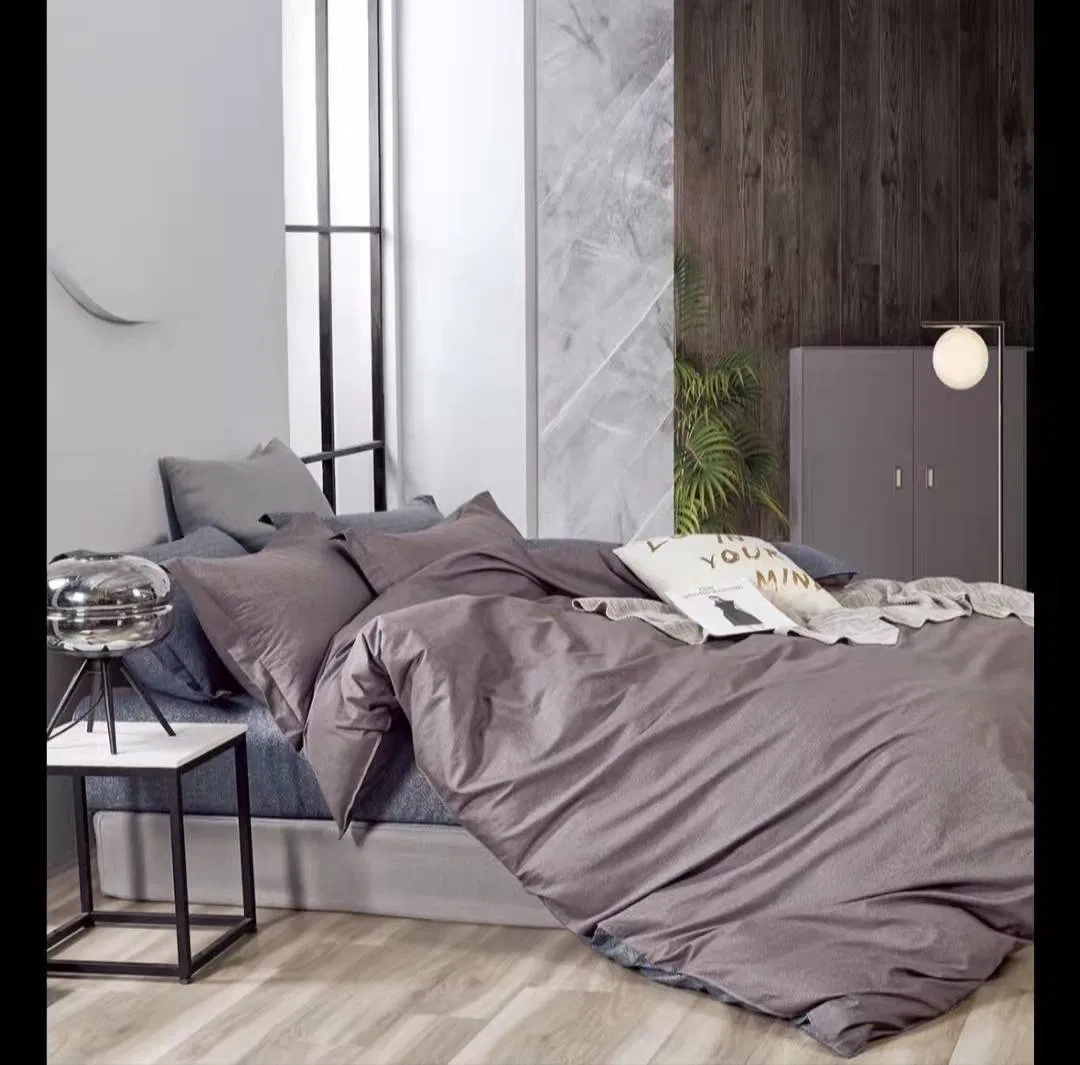 New Home Solid Color Fabric Custom Bed 4-Piece Sheet Sets, Quilt, Pillowcase Stylish Simple High Quality Cotton Sets