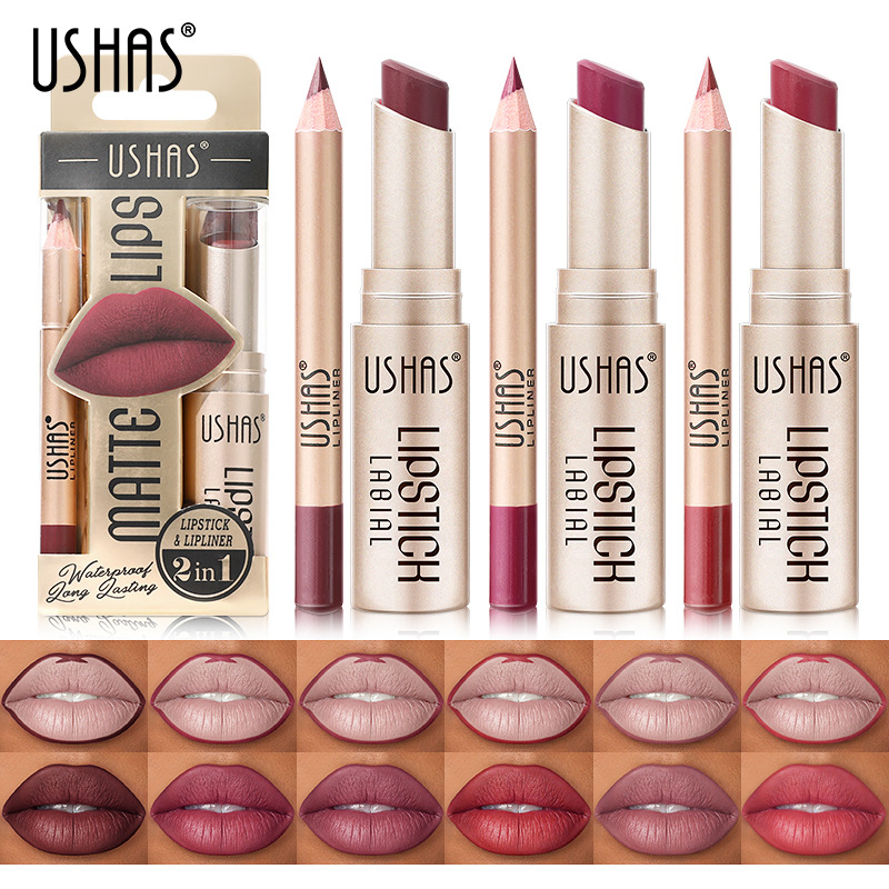 Lip Liner Pencil Strap Non Stick Cup Longlasting Waterproof Matte Lipstick Set 12 Colors