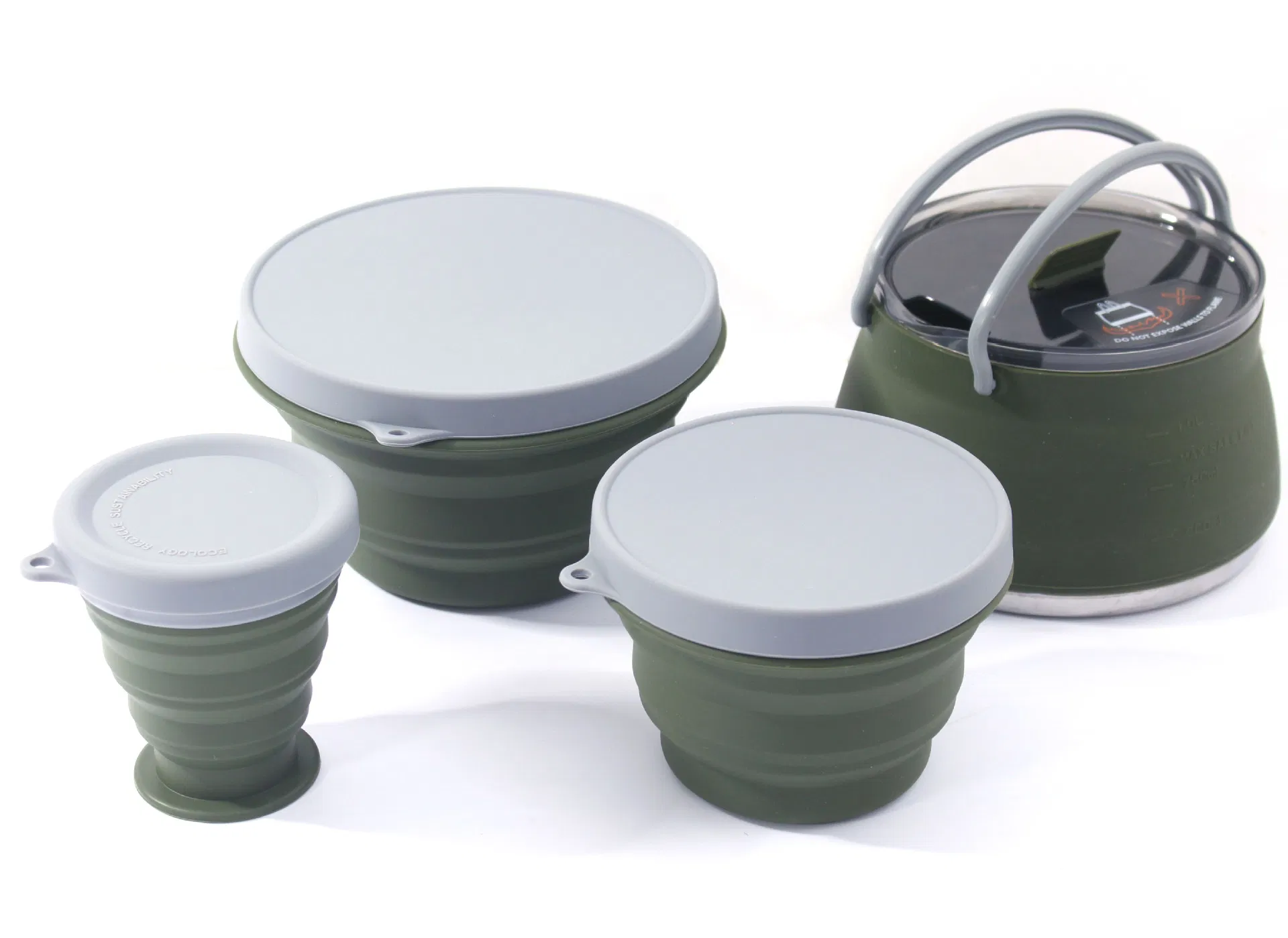 Four Piece Set Silicone Collapsible Camping Cookware Camping Kettle Cookware Set for Outdoor