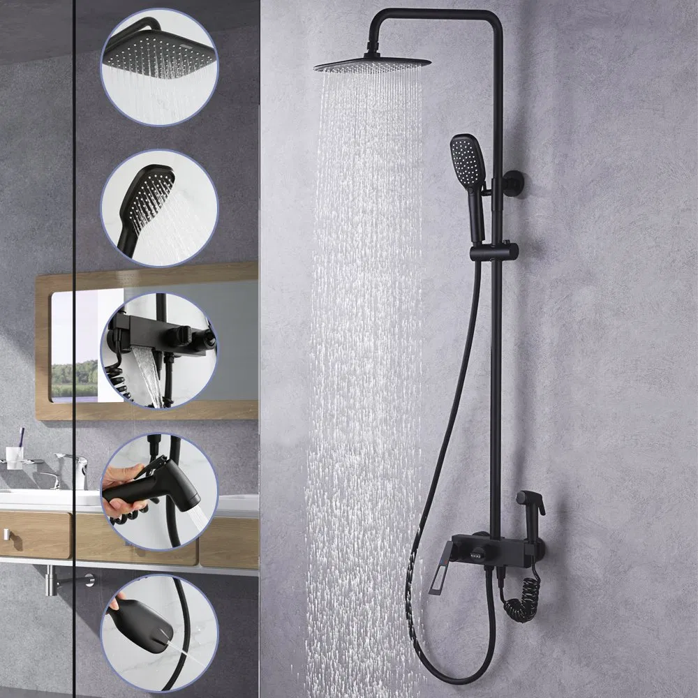 Newly Contemporary Exposed Bathroom Shower Faucet Set 8"/10"/12"/16" Shower Set Wall Mounted Brass Tap Bathroom Shower