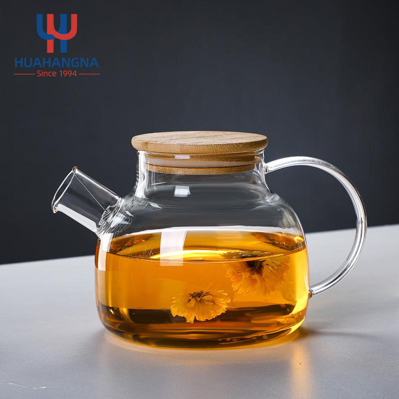 Hot Selling Water Kettle Promotional Gift High Borosilicate Glass Tea Pot Heat Resistant Clear Juice Glass Teapot with Bamboo Lid