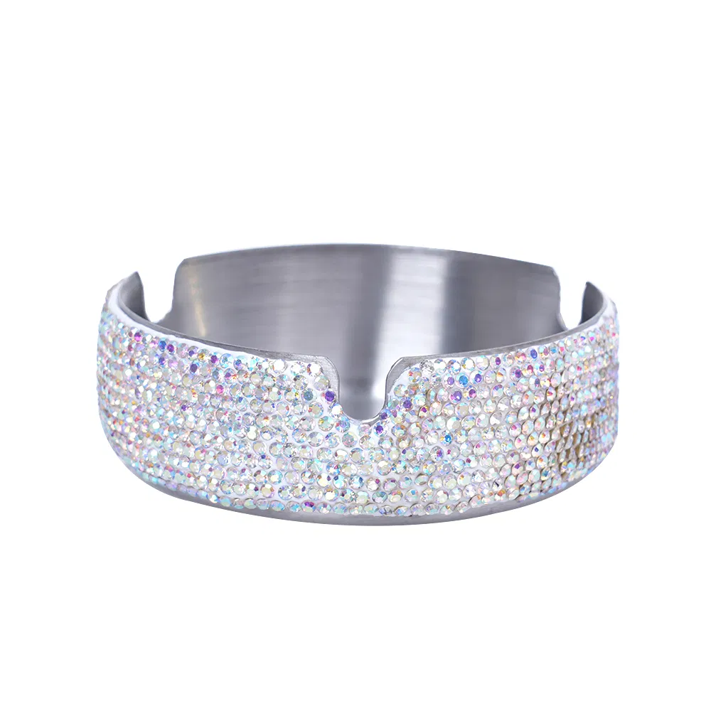 Sparkling Silver Ashtray Bling Diamond Rhinestone Decor for Home Stainless Steel Ashtray