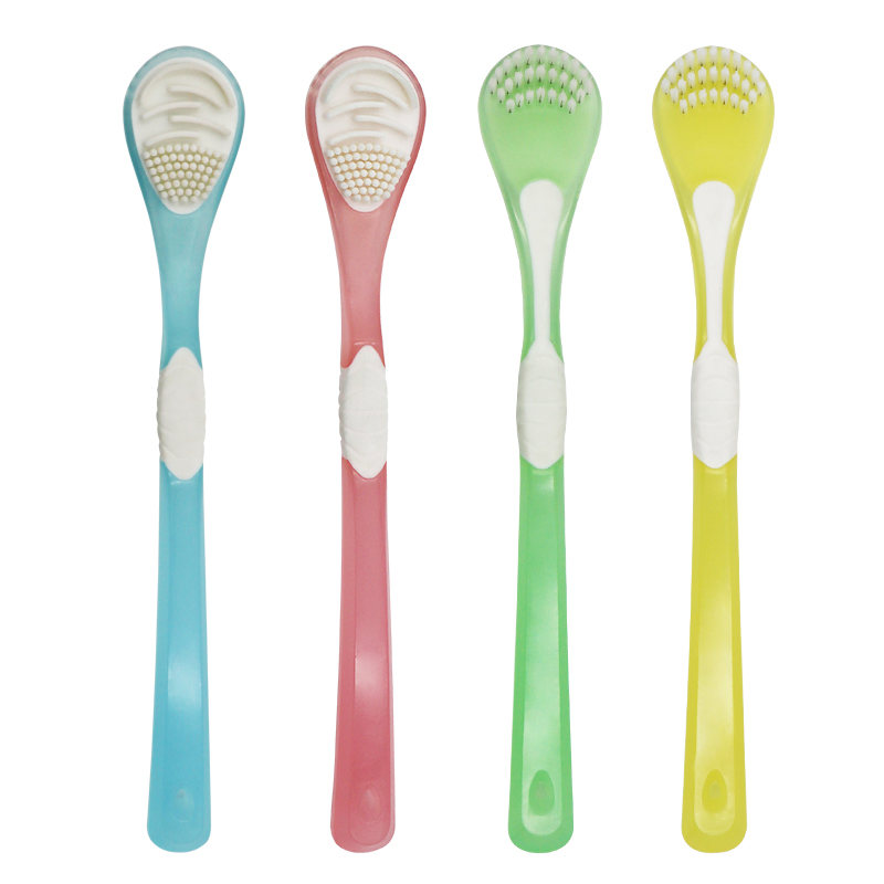 Integrated Tongue Scraper and Brush Cleaning Oral Care Products Nylon/Soft Rubber Bristles