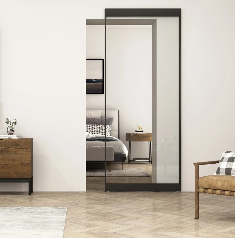 Glass Ghost Sliding Hidden Interior Door with Aluminum Frame