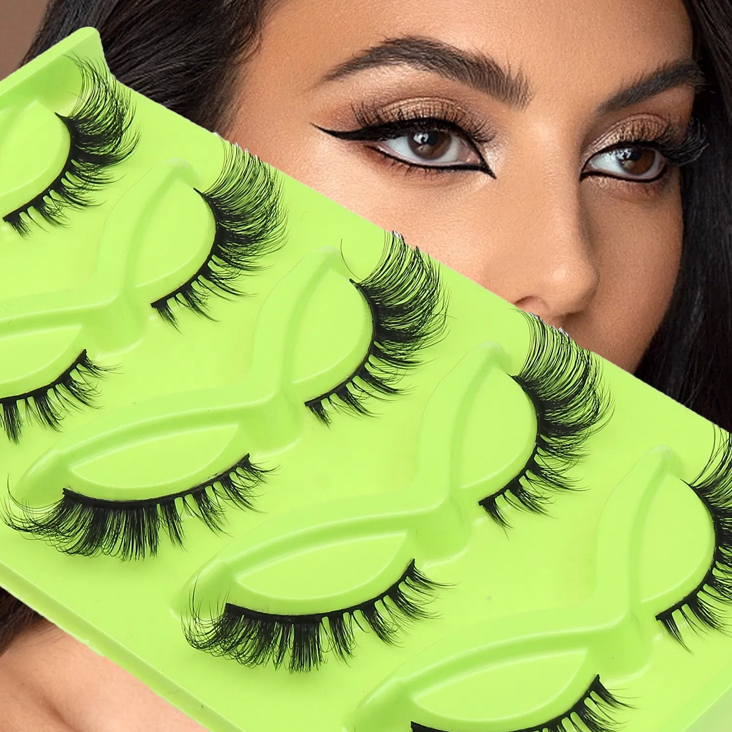 Premium 5 Pairs of Green Fox Eye & Cat Eye False Eyelashes