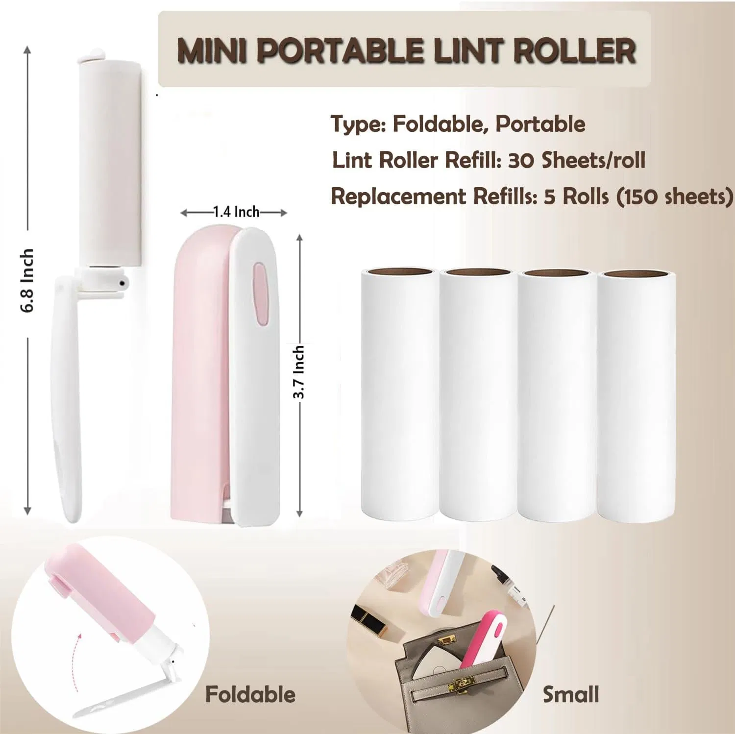 Portable Lint Roller Designed for Ultimate Convenience Containing 30 Sticky Sheets Remove Lint Hair Fuzz Dust From Clothes Hats Shoes Bags Car Seats Efficiently