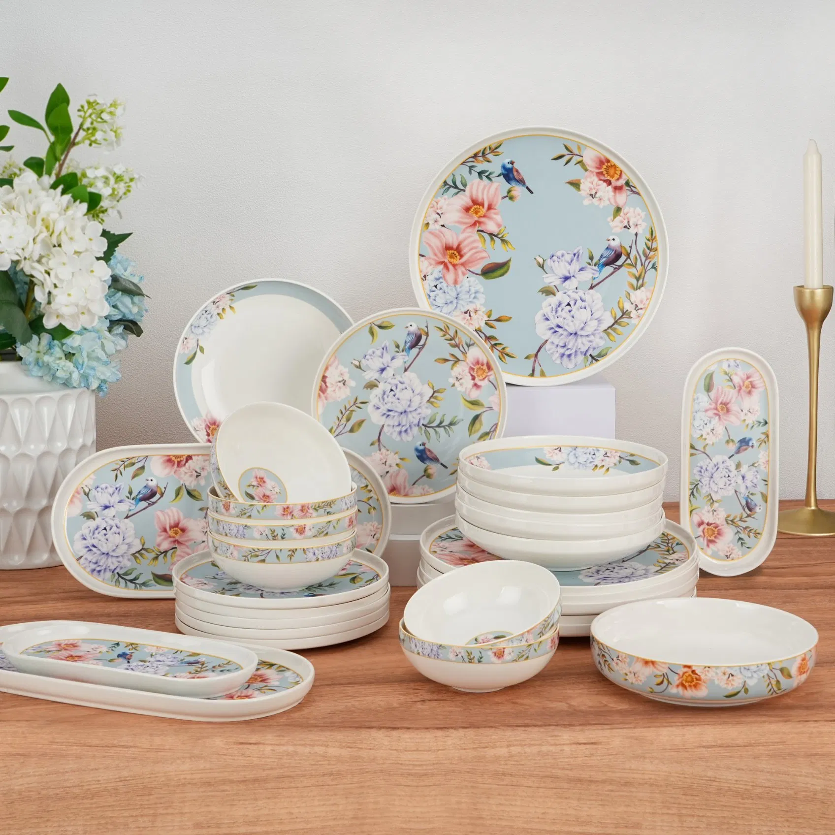 29 PCS Custom Floral Factory Direct Wholesale Cheap Price Ceramic Dinnerware Set
