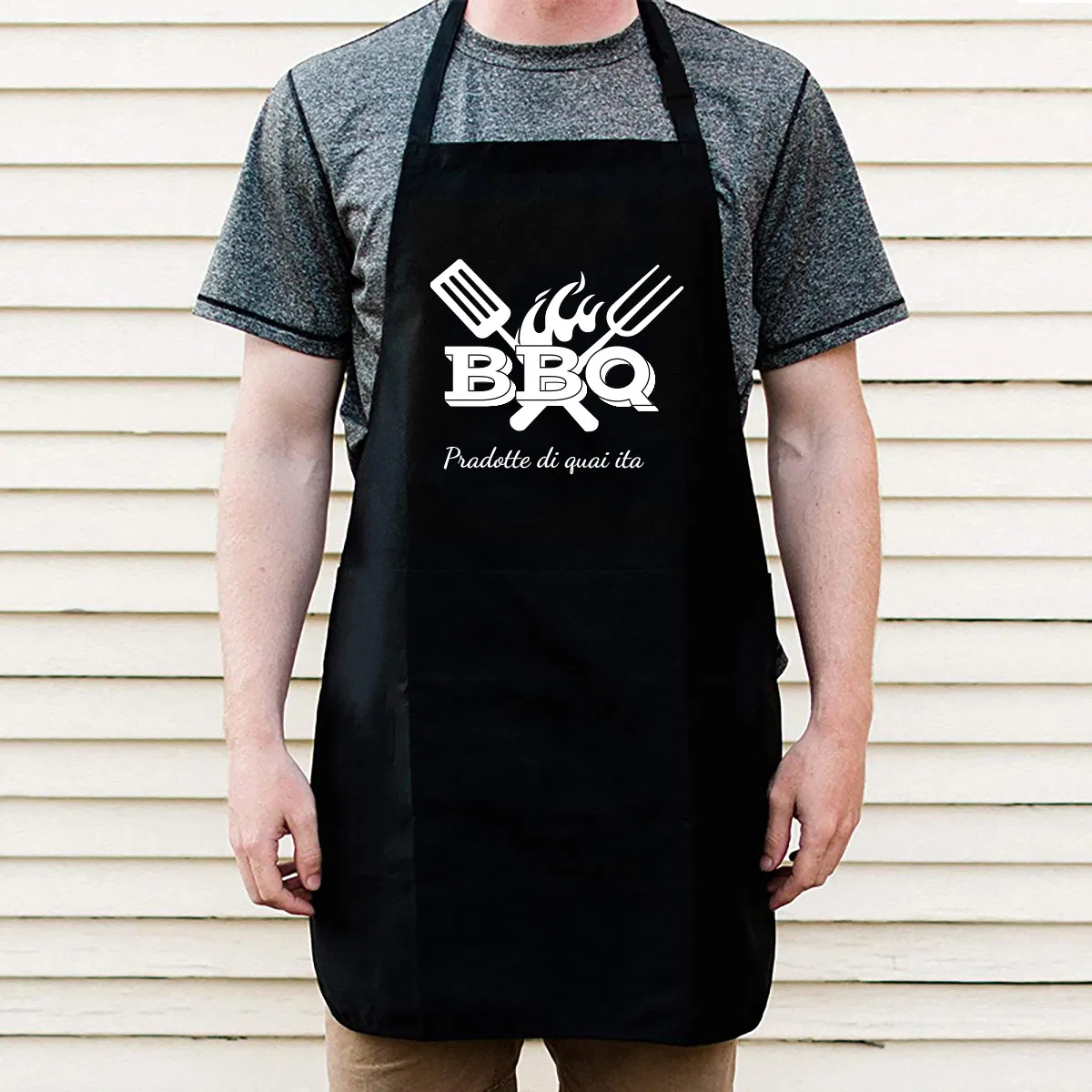 Canvas Apron, Outdoor Barbecue Apron, Wear-Resistant and Scratch-Resistant, Pocket, Letter Heat Transfer Apron