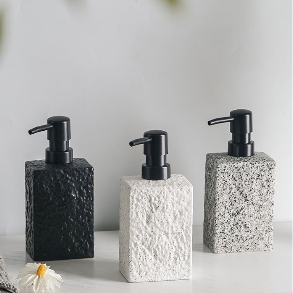 Ceramic Imitation Stone Liquid Soap Dispenser Bottle, Hotel Bathroom Shower Gel Pump Bottle