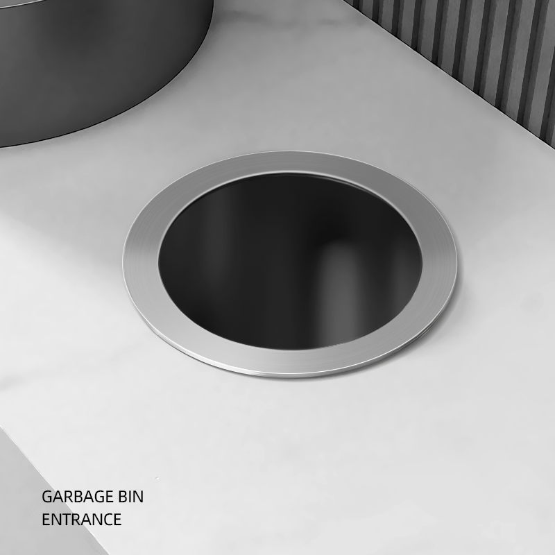 Silver Stainless Steel 304 Waste Bin Commercial Household Countertop Trash Can Embedded Waste Bin Cover