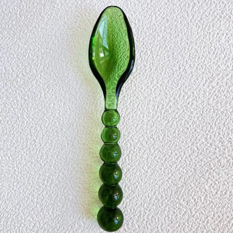OEM Medieval Glass Beaded Tableware Spoon and Fork Creative Transparent Pink Green Glass Dinner Set