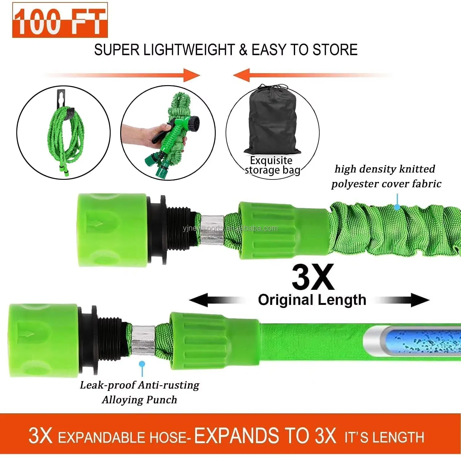 Durable Latex 3 Times Expanding Magic Expandable Water Garden Hose with 7 Functions Water Gun and Quick Connector