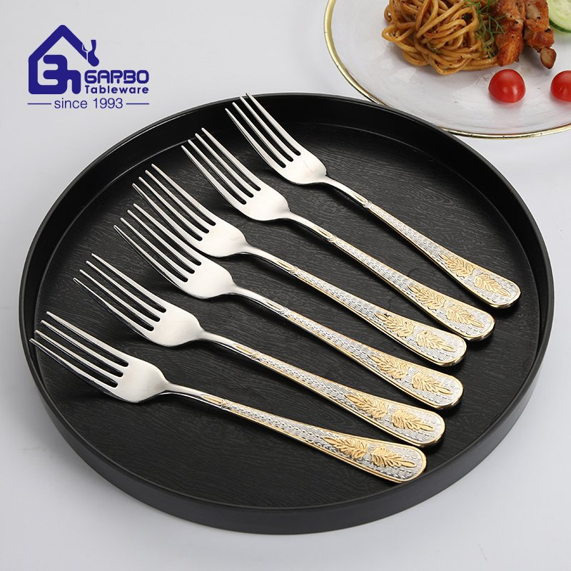 Gold Ion-Plating Stainless Steel Dinner Fork with Design Mirror Polish in Stock