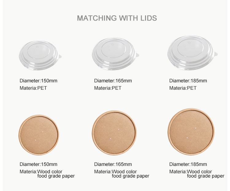 Manufacture Customized Waterproof Disposable 750mL Kraft Salad Packaging Bowl with Lids