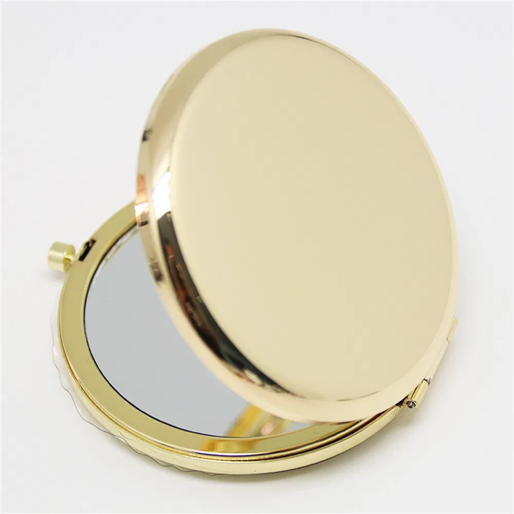 Factory Custom Logo Fashion Advertising Gifts Stainless Steel Metal Folding Drip Rubber Face Plate Makeup Mirror