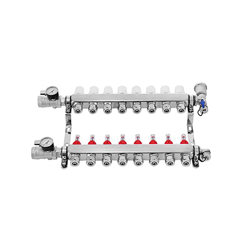 4 Loop Manifold Stainless Steel Pex 0-2 Gpm Radiant Heating, with 1/2" Pex Fittings
