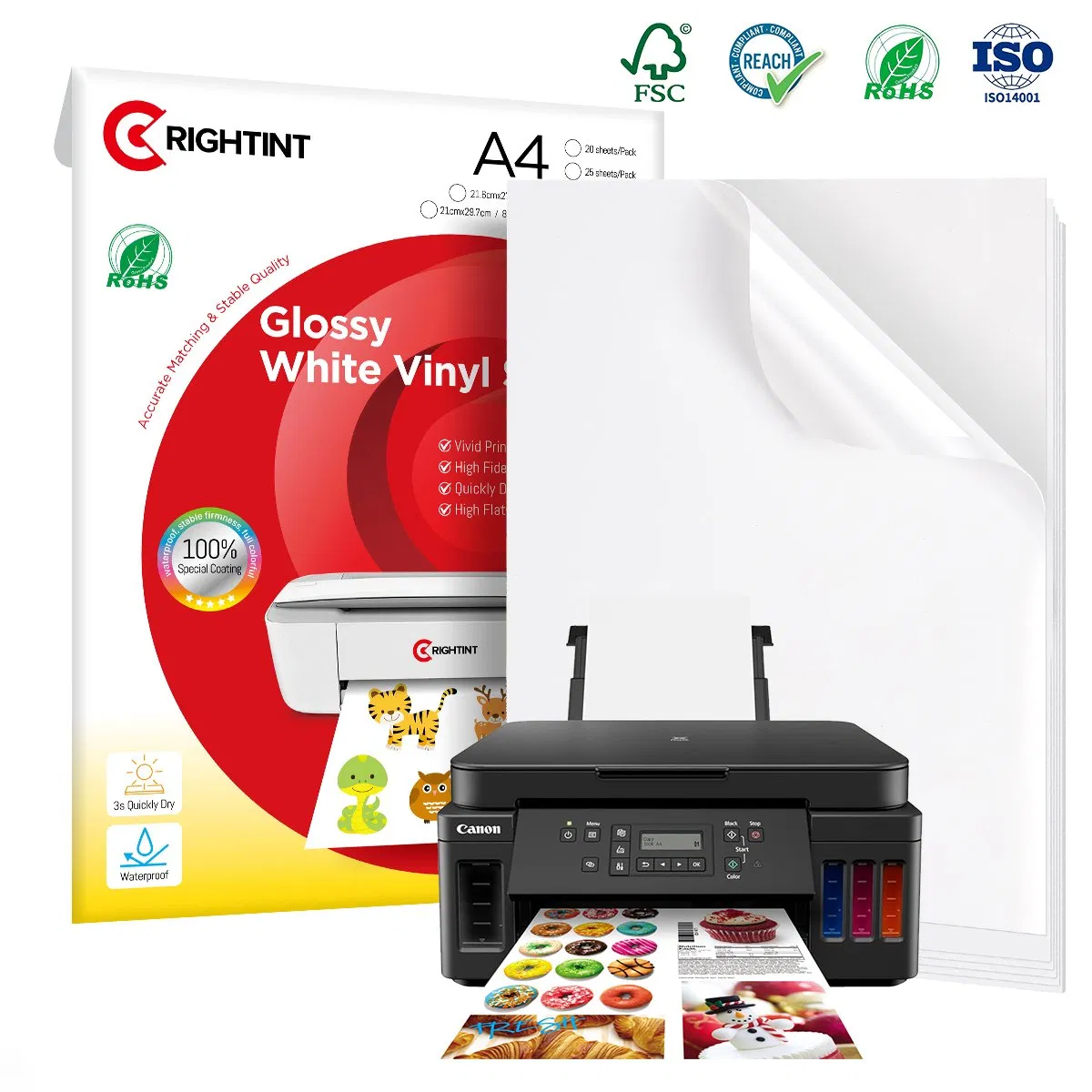 A4 Size Custom Glossy PP Inkjet Roll Adhesive Label