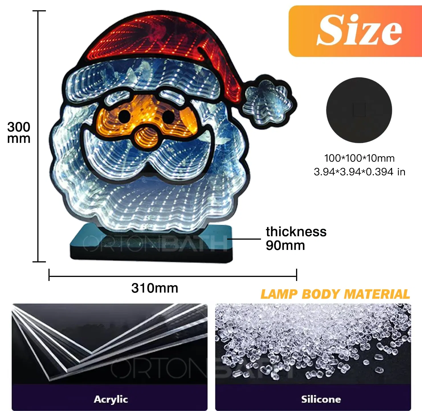 Ortonbath LED Infinity Mirror Strip Light 3D Santa Family Holiday Decoration - Lighted Sign -Mirror Light Display with Multi Colored