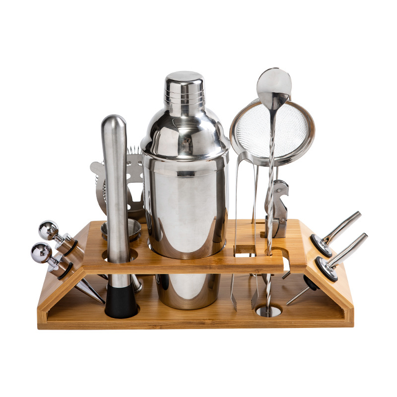 Mixology Bartender Kit: 11-Piece Bar Tool Set with Rustic Wood Stand