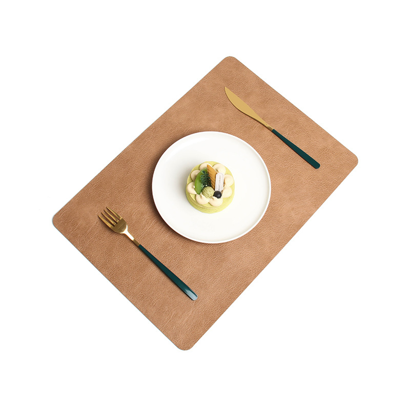 Rectangular Non-Slip Grain Heat-Insulating Mat Oil-Resistant Leather Table Mat for Bowl Placement