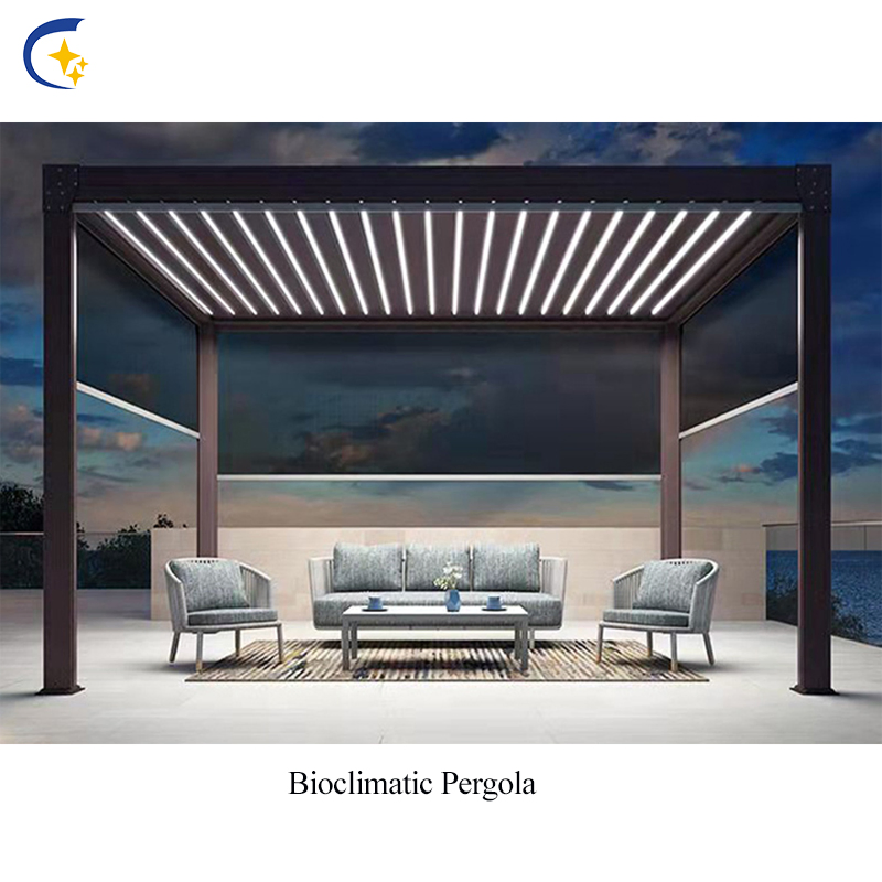 10X10 Pergola Bioclimatic Blackout Retractable Canopy Louvre PVC Fabric Awning Pergola