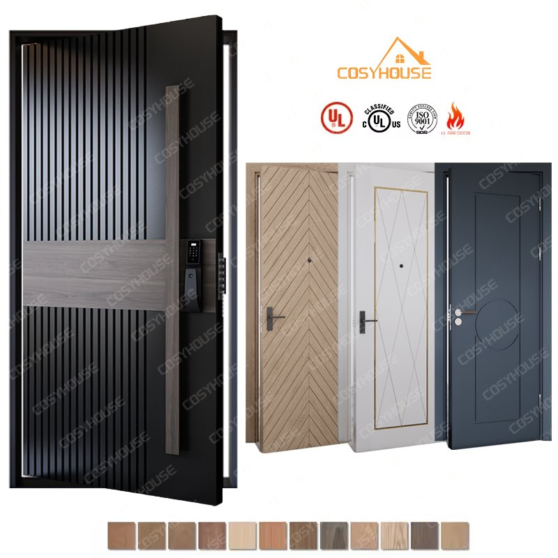 Interior Modular Wooden Door Matched with Rustic Cast Aluminum Threshold Door for Country Style Homes