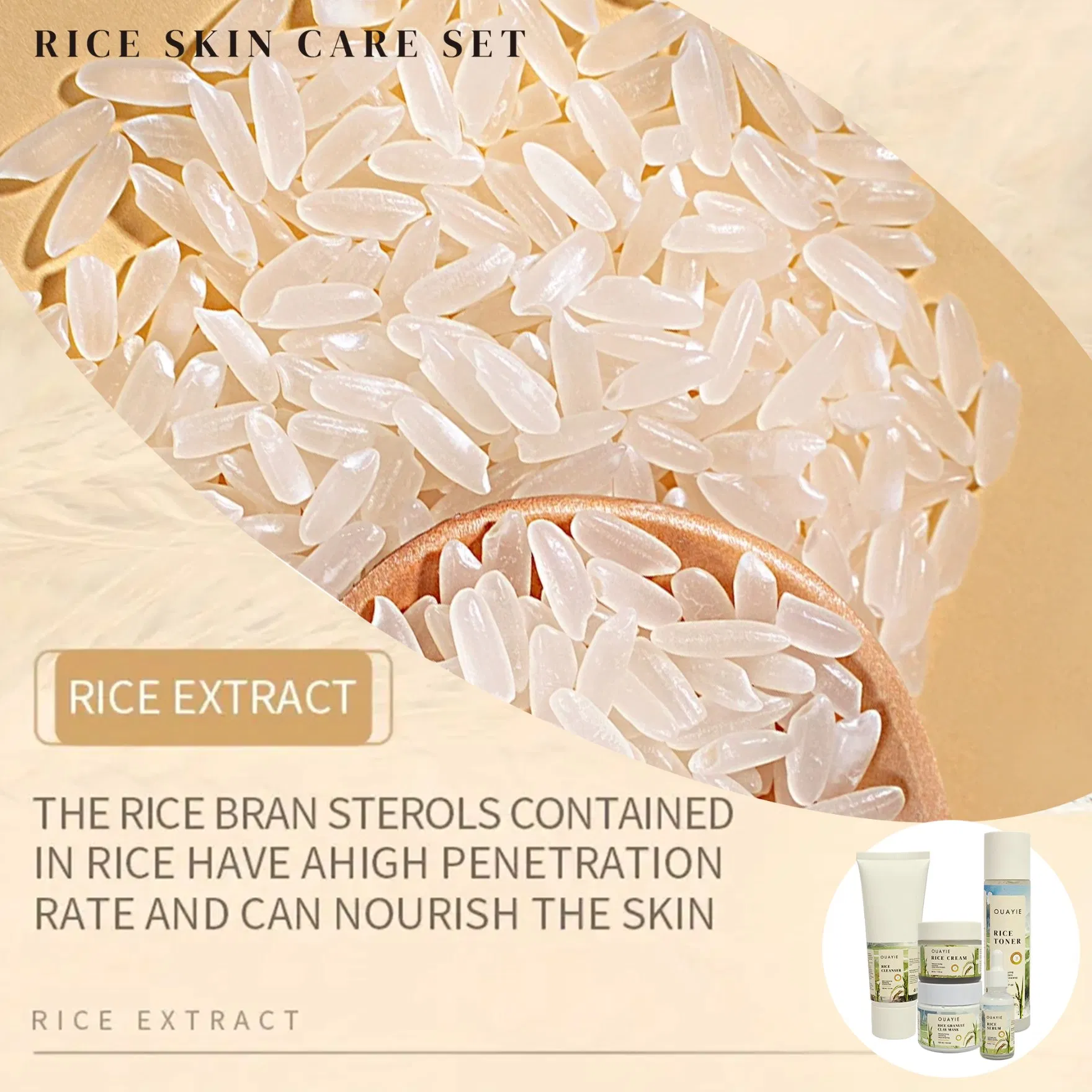 Beauty Cosmetics Clean Moisturize Improves Skin Dullness Rice Skin Care Serum Set